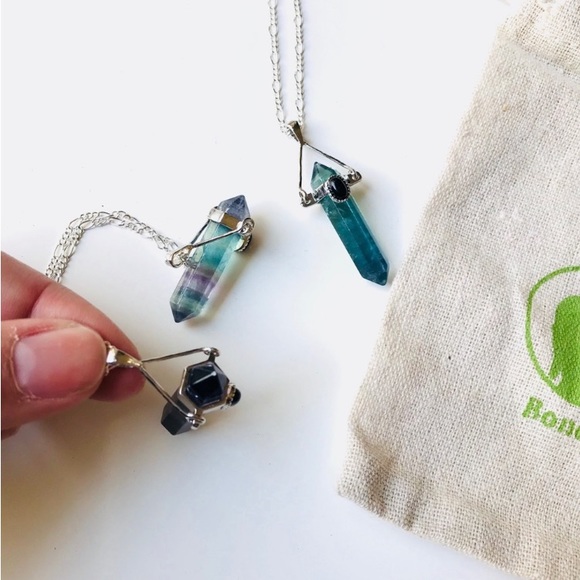 Rainbow Flourite Sterling Silver Necklace Purple Pink 20” - Picture 14 of 15